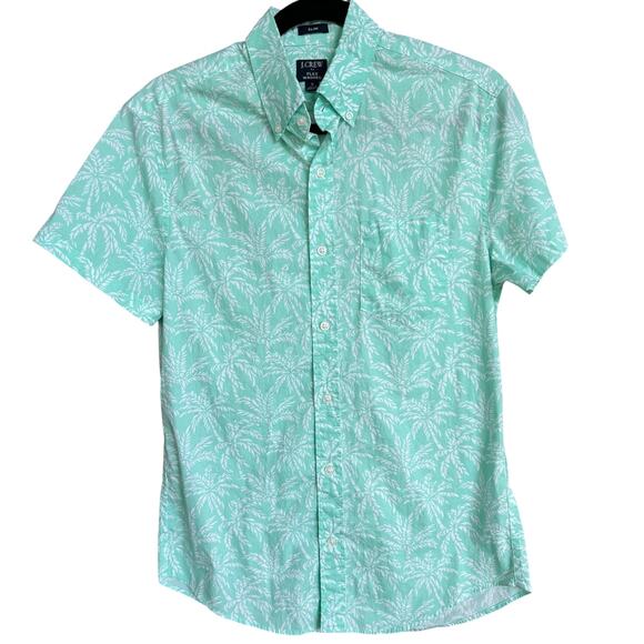 NWT J. Crew Men's Green + White Flex Washed Slim Fit Hawaiian Shirt Size Small - Picture 2 of 4